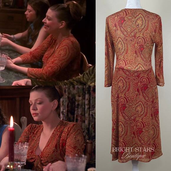 Rare Paisley Dress ASO Tara Maclay Buffy the Vampire Slayer Long Sleeve V-Neck - Picture 2 of 10